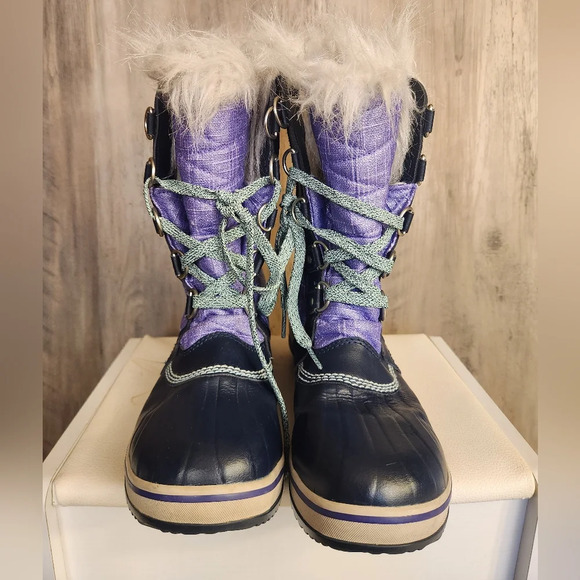 Sorel NEW Girl´s Purple Black Joan Of Arctic Fur Mid-Calf Winter Boots Size 6 - Picture 5 of 8